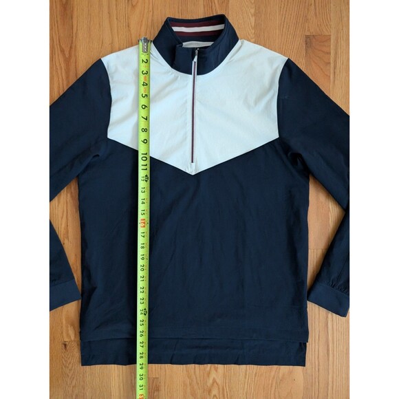 Rhone Mens Small 1/4 Zip Performance Pullover Blue White Mesh Lined Casual Logo - Picture 9 of 10